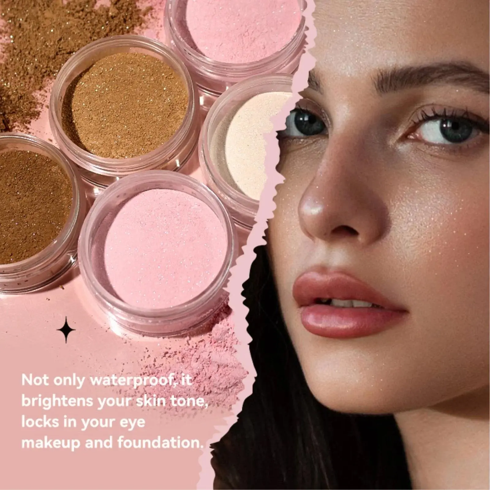 Natural Matte Loose Powder 4 Color Shimmer Oil Control Long Lasting Face Makeup Setting Powder Pink Glitter Cosmetic