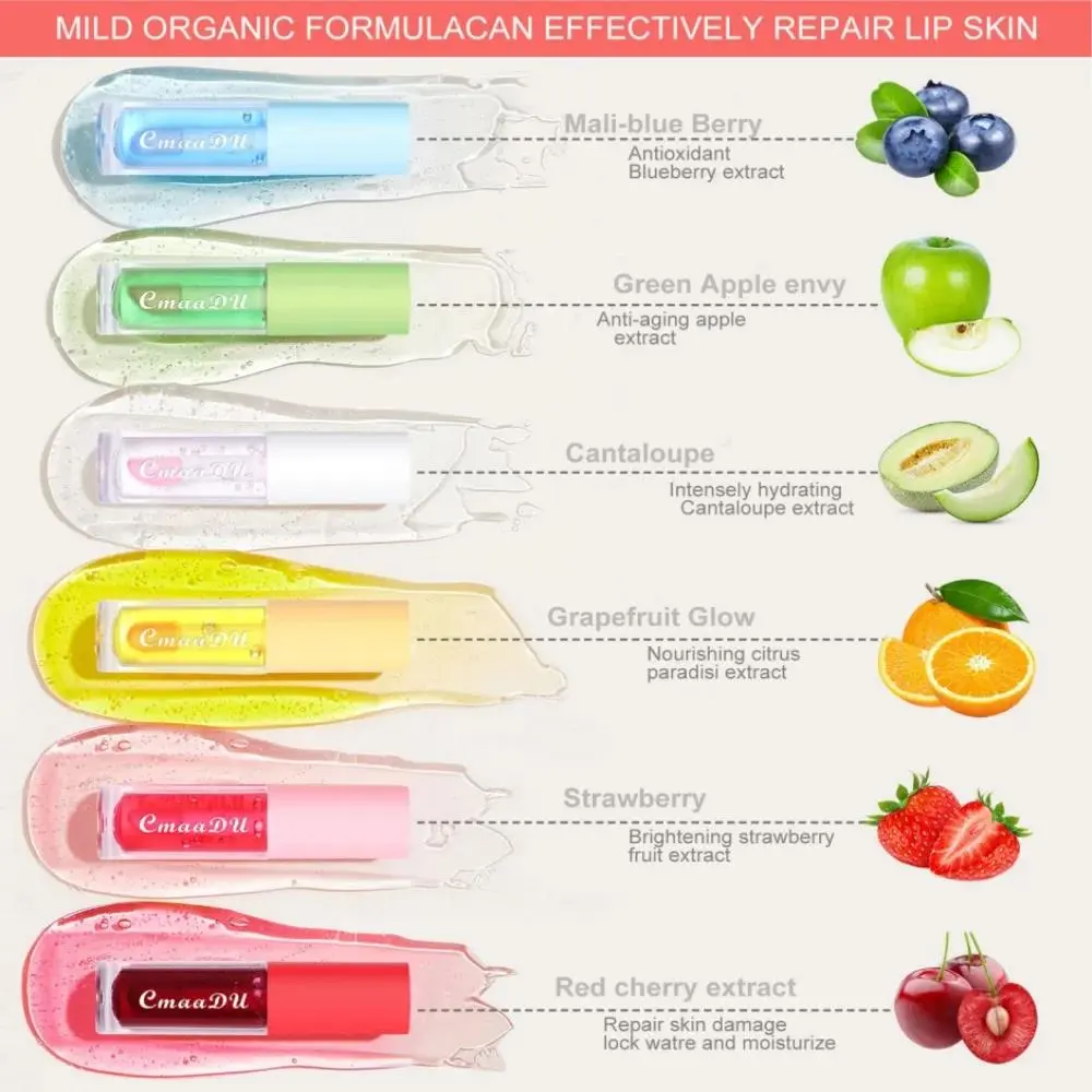 6pcs Fruit Flavor Lip Gloss Set Moisturizing Color Changing Lip Oil Nourishes Repair Lip Skin Glaze Makeup Kit﻿