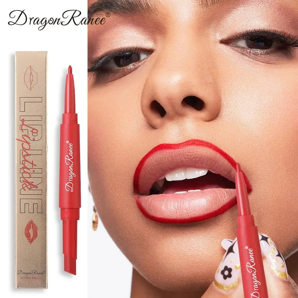 Double Head Matte Lip Liner Pencil 2 in 1 Long Lasting Waterproof Nude Red Lipstick Brighten Outline Makeup Stick