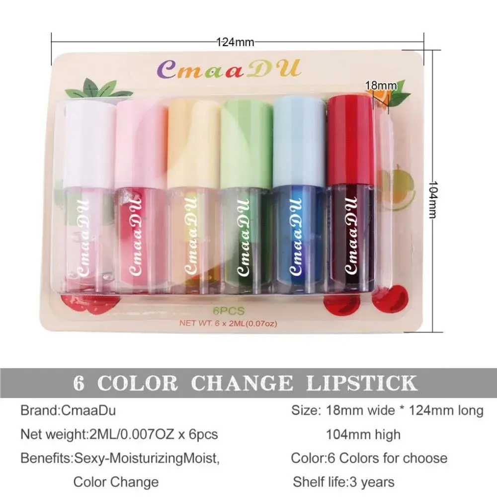 6pcs Fruit Flavor Lip Gloss Set Moisturizing Color Changing Lip Oil Nourishes Repair Lip Skin Glaze Makeup Kit﻿