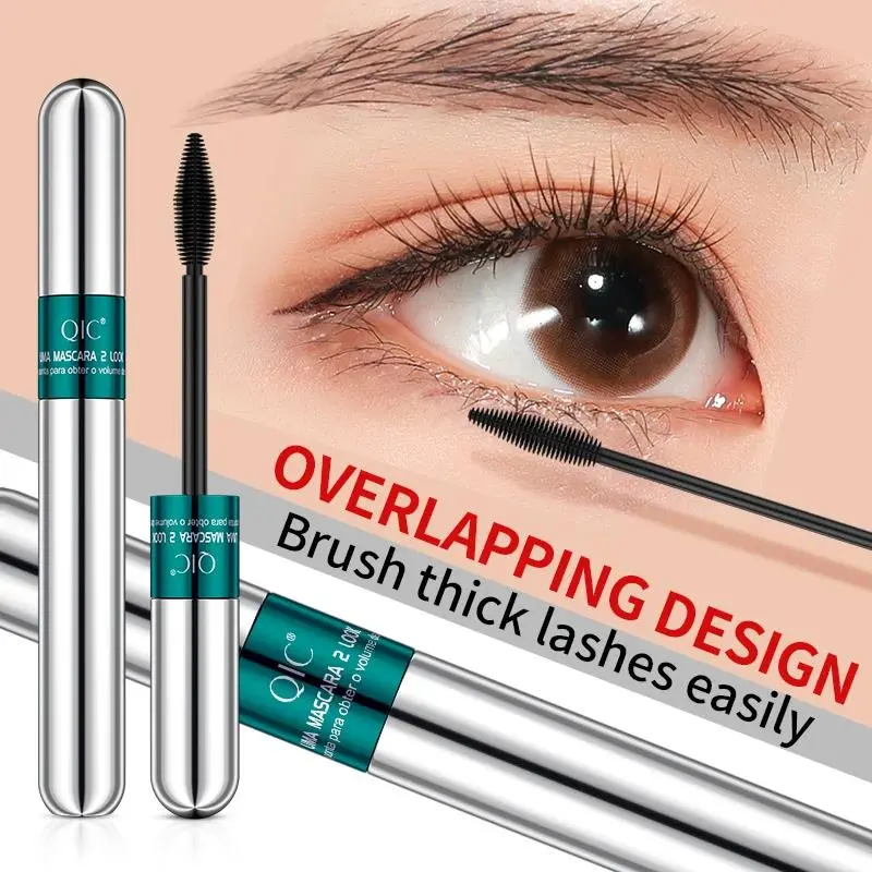 2in1 Double Ended 4D Silk Fiber Mascara Waterproof Volumizing Curling Silver Tube Eyelash Enhancer For Long Lasting Lashes