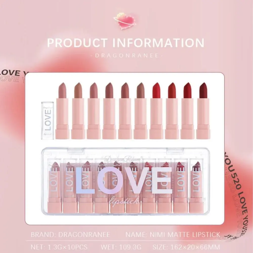 Mini Matte Lipstick Gift Set 10 Colors Saturated Velvet Finish Long Wear Lip Makeup For All Day Moisturizing