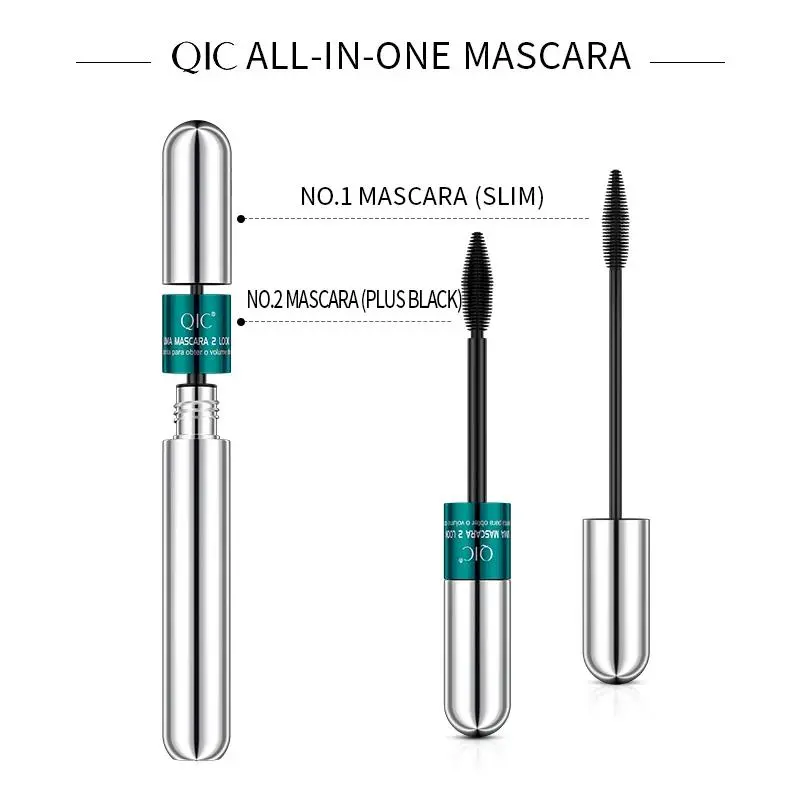 2in1 Double Ended 4D Silk Fiber Mascara Waterproof Volumizing Curling Silver Tube Eyelash Enhancer For Long Lasting Lashes
