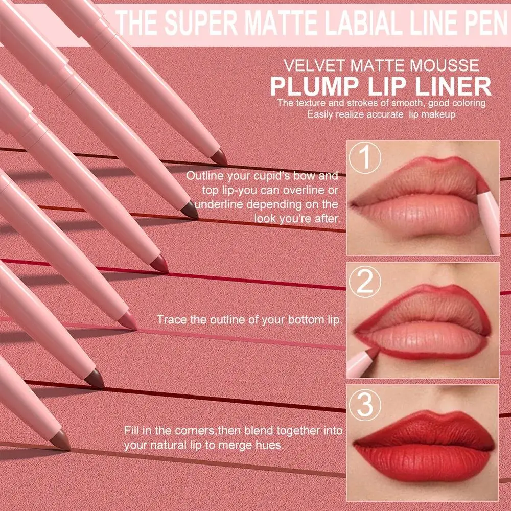 6pcs Matte Lip Liner Set Nude Brown Rose Red Waterproof Long Lasting Rotatable Lip Pencil Smooth Pigmented Kit