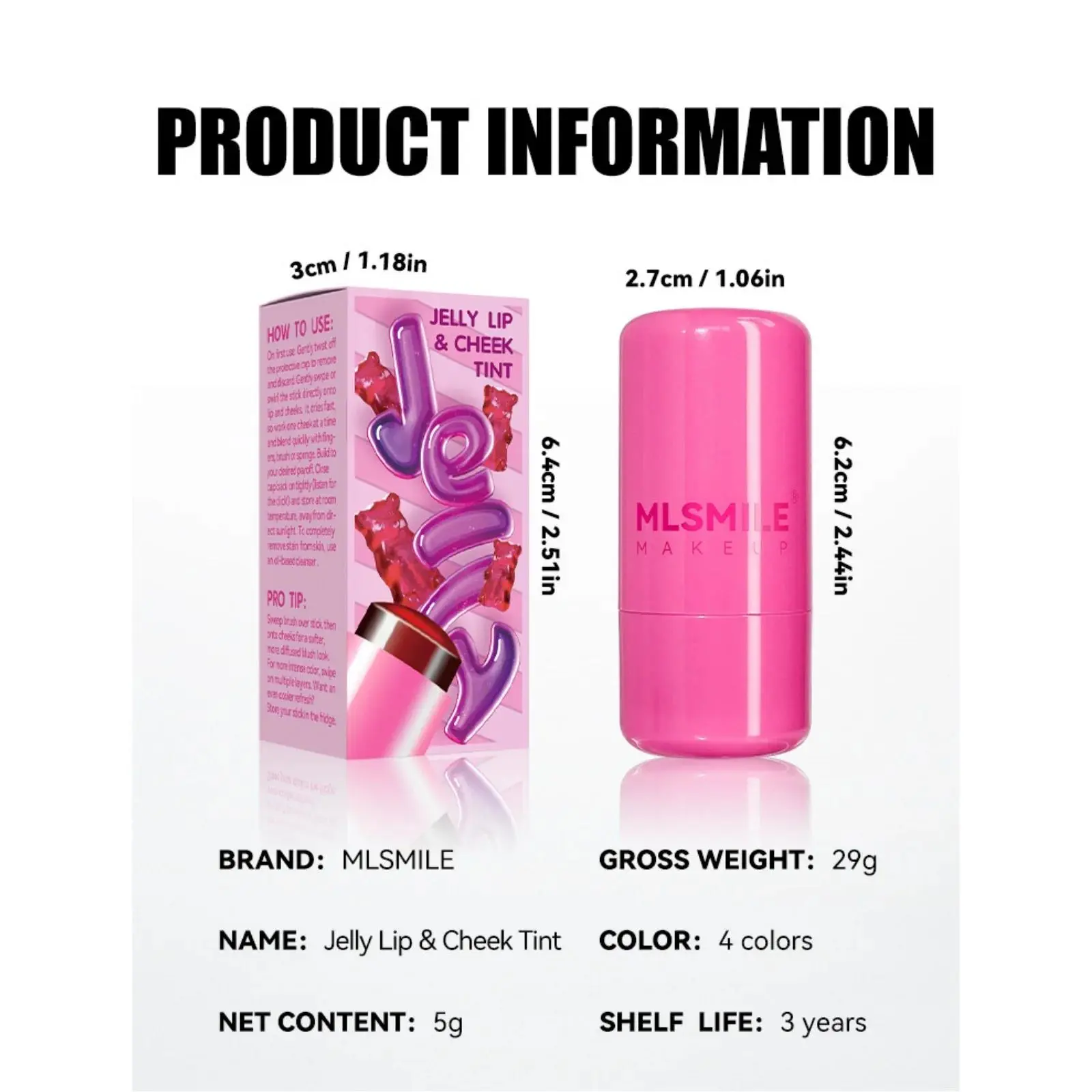 MLSMILE 2 In 1 Jelly Blush Stick Lip Cheek Tint Brightening Cream Makeup Long Lasting Natural Glow