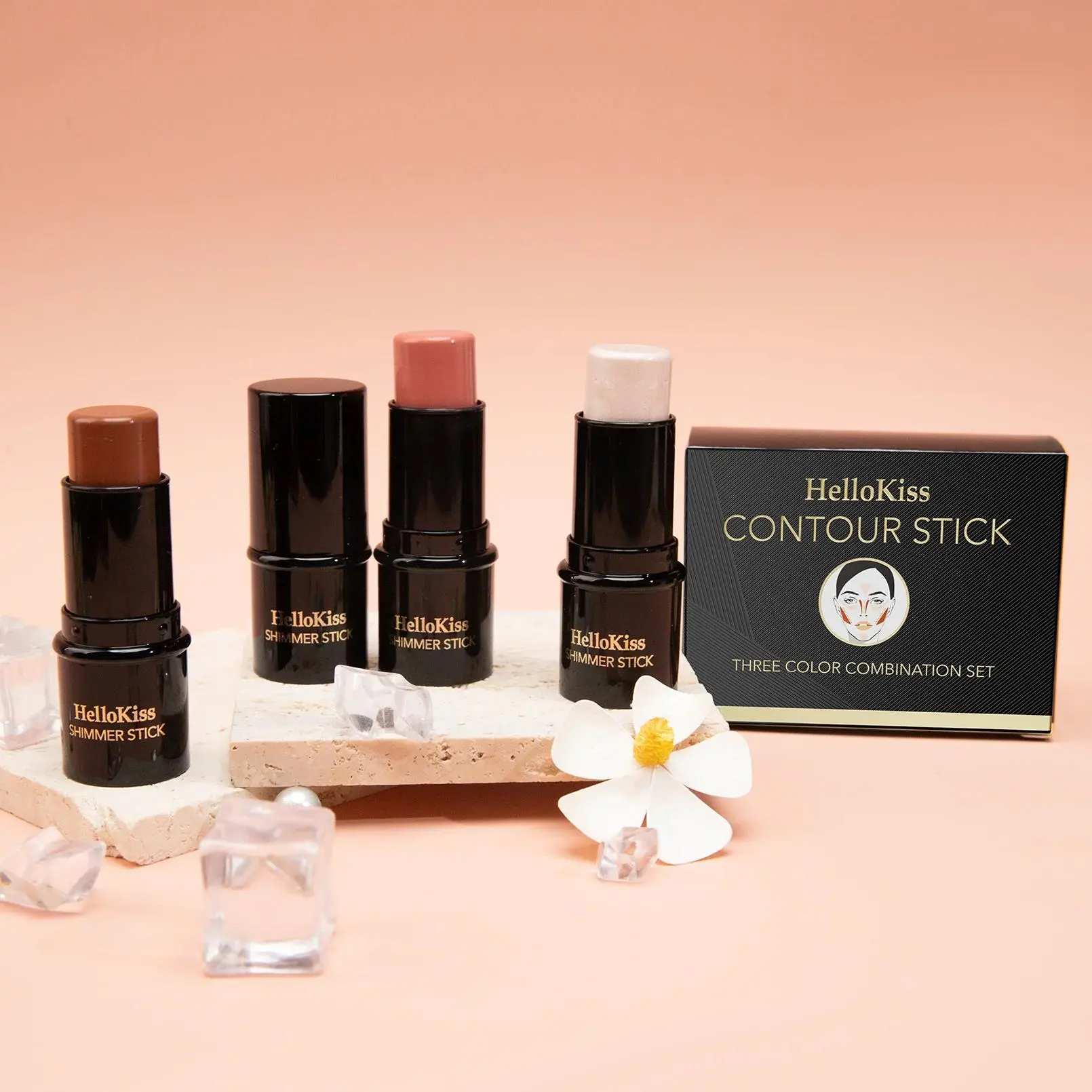 3Pcs Concealer Stick Set Waterproof Oil Control Highlighter Contour Blush Cream Multifunctional Makeup Beauty