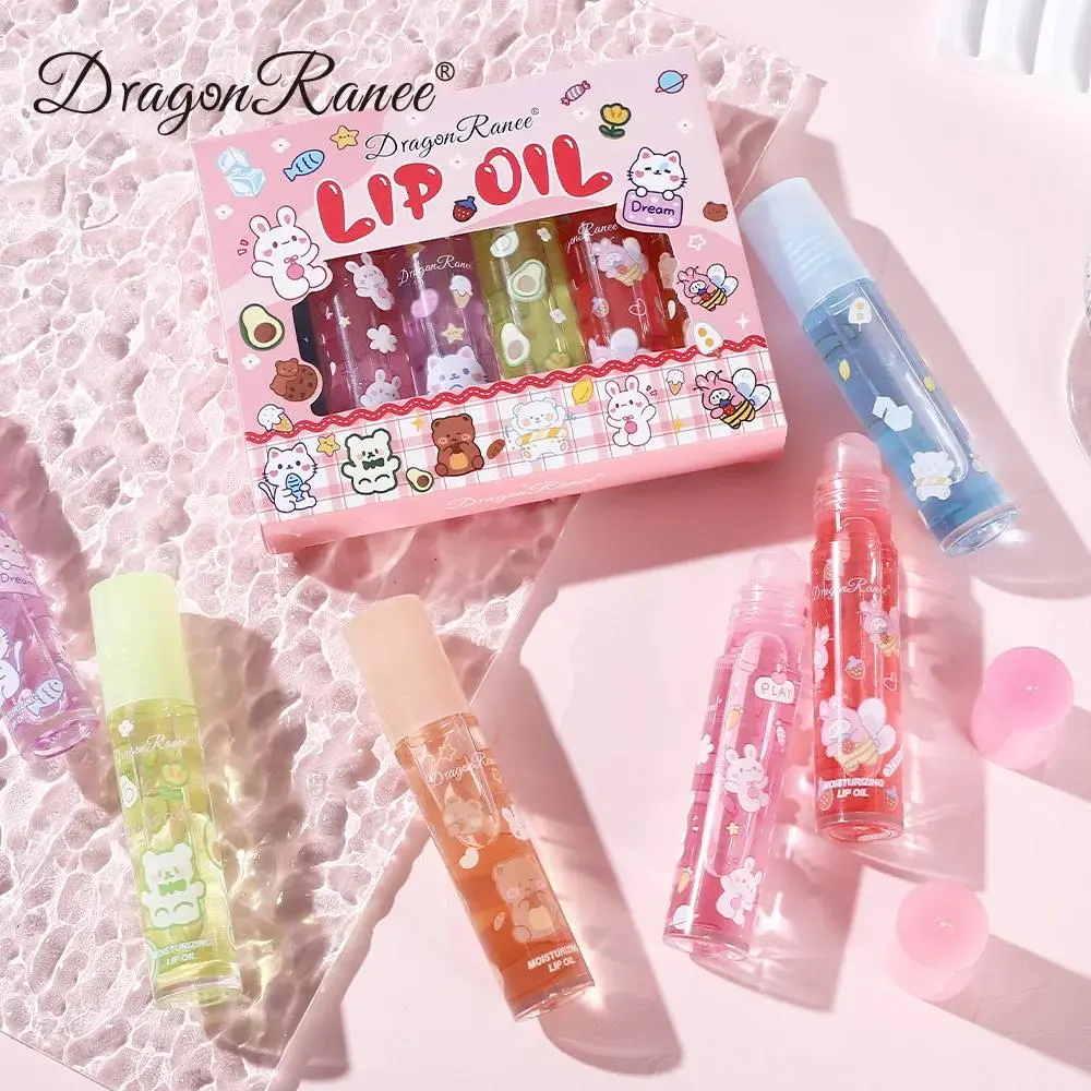 6PCS Hydrating Lip Oil Set Long Lasting Flower Jelly Gloss Non Sticky Lip Care Kit For Women Girls Kids