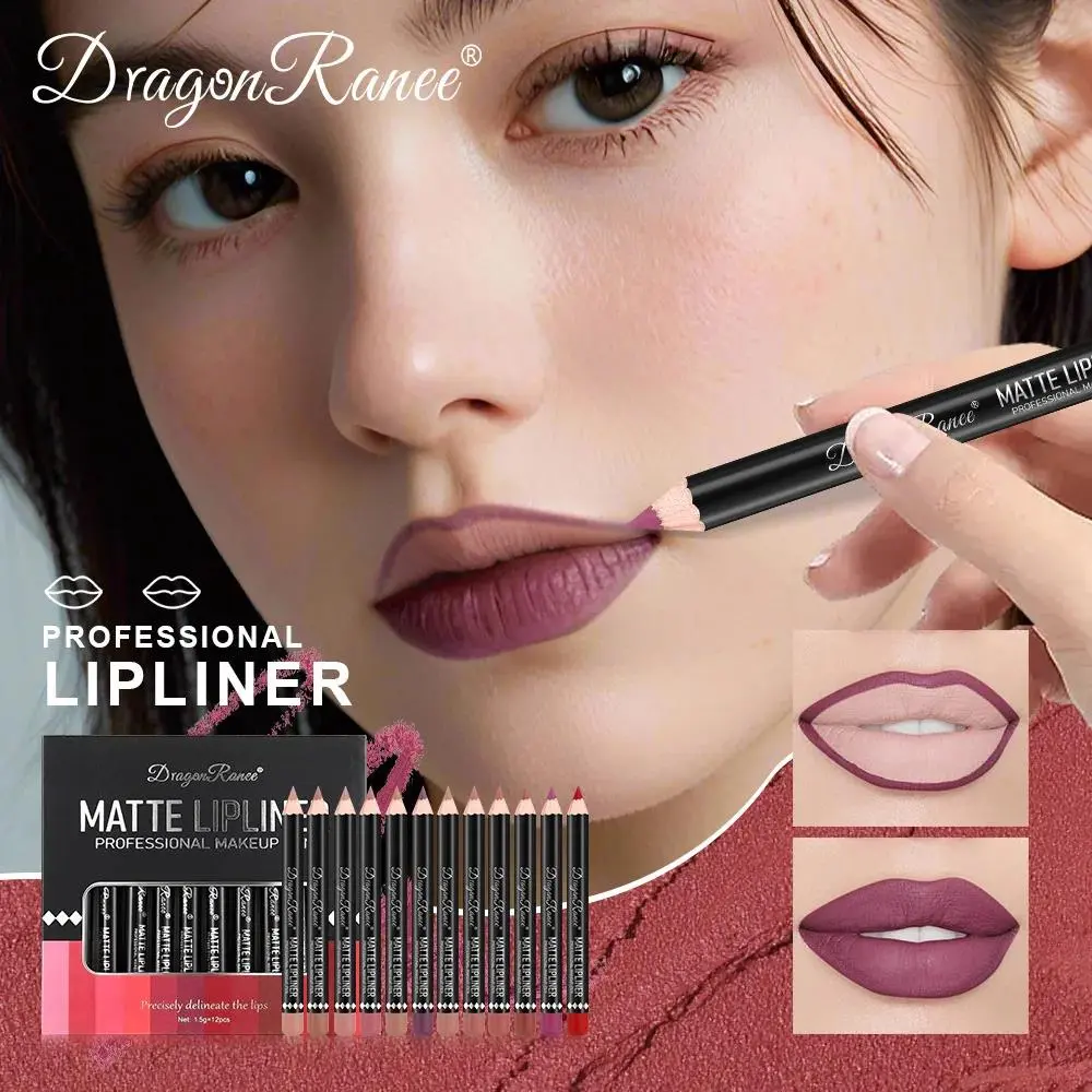 Long Lasting Matte Lip Liner 12 Colors Set Waterproof High Pigment Nude Wooden Pencil Lip Makeup Kit for Daily Use
