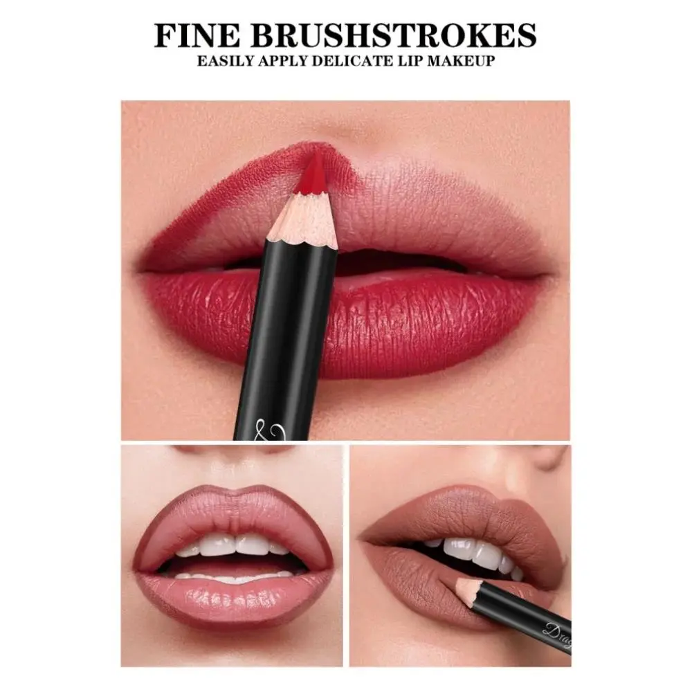 Long Lasting Matte Lip Liner 12 Colors Set Waterproof High Pigment Nude Wooden Pencil Lip Makeup Kit for Daily Use