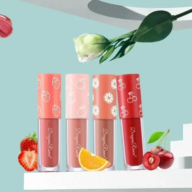 4 Piece Mini Velvet Matte Lip Gloss Set Long Lasting Non Fading Fruit Scented Lip Tint Smooth Lightweight Non Stick