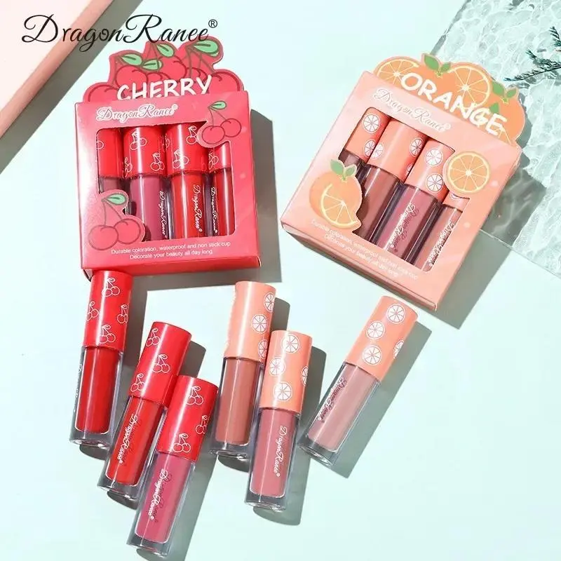4 Piece Mini Velvet Matte Lip Gloss Set Long Lasting Non Fading Fruit Scented Lip Tint Smooth Lightweight Non Stick