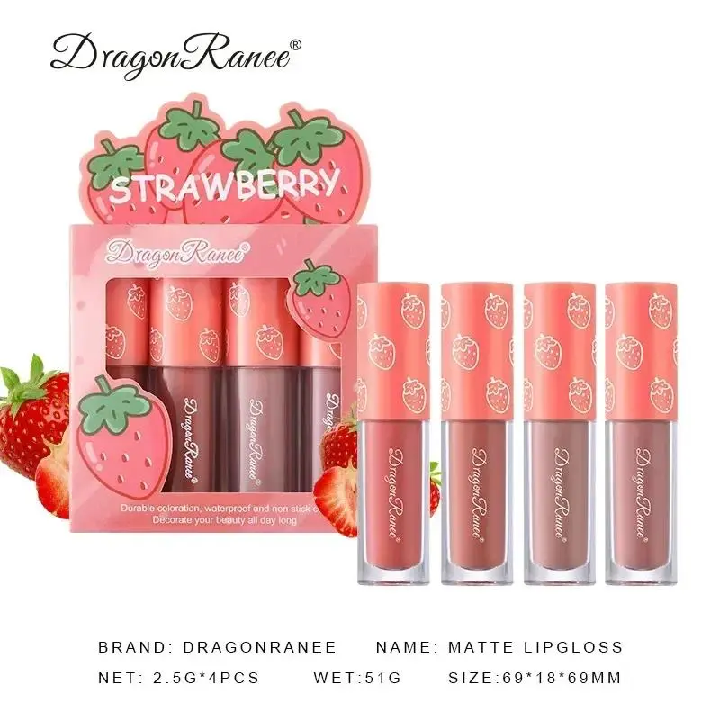 4 Piece Mini Velvet Matte Lip Gloss Set Long Lasting Non Fading Fruit Scented Lip Tint Smooth Lightweight Non Stick