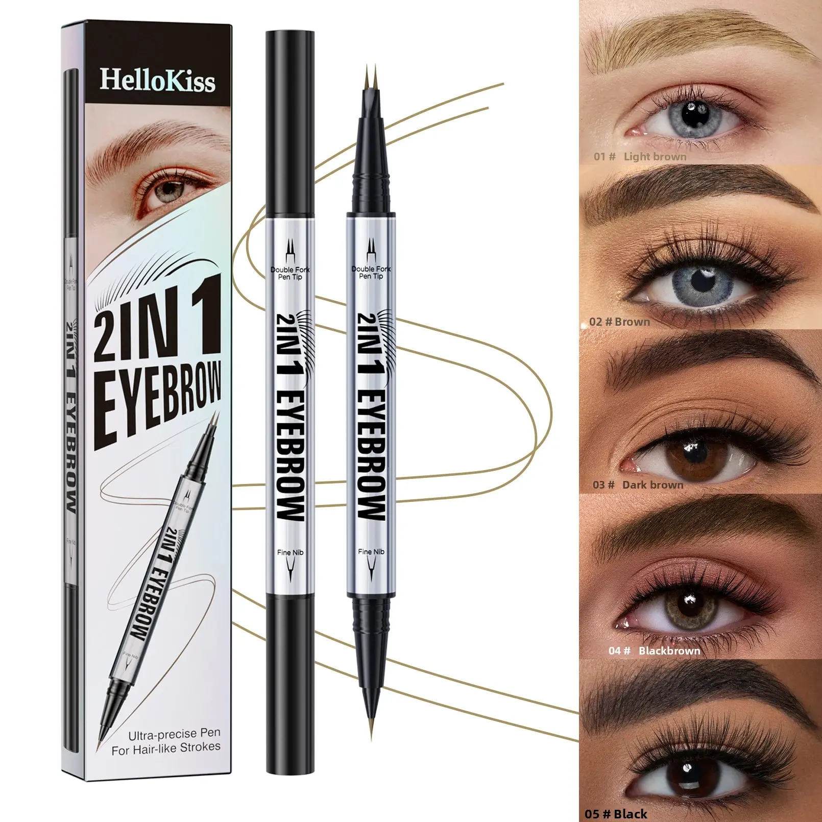 Natural Look Eyebrow Pencil Waterproof Sweat Proof Double Ended 2 in 1 Long Lasting Brow Definition Fill Shape