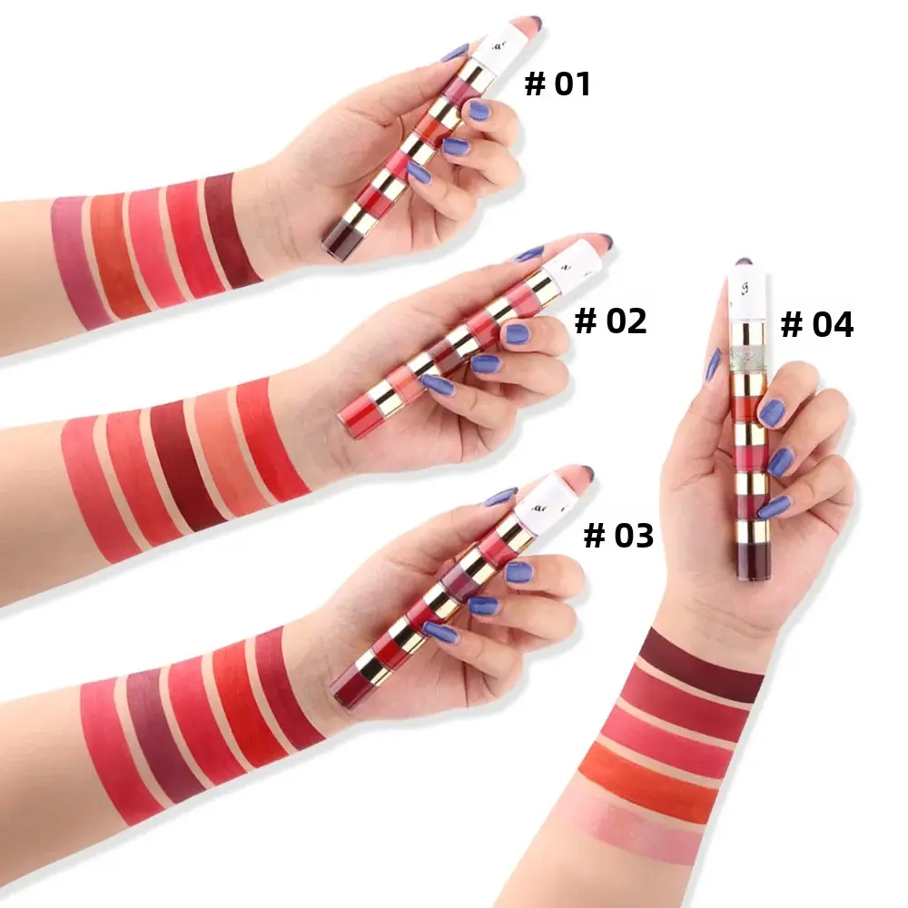 Matte Velvet Lipstick Kit 5 Colors Sexy Red Lip Tint Non Stick Lip Gloss Moisturizing Lip Oil Combo Vibrant Long Lasting