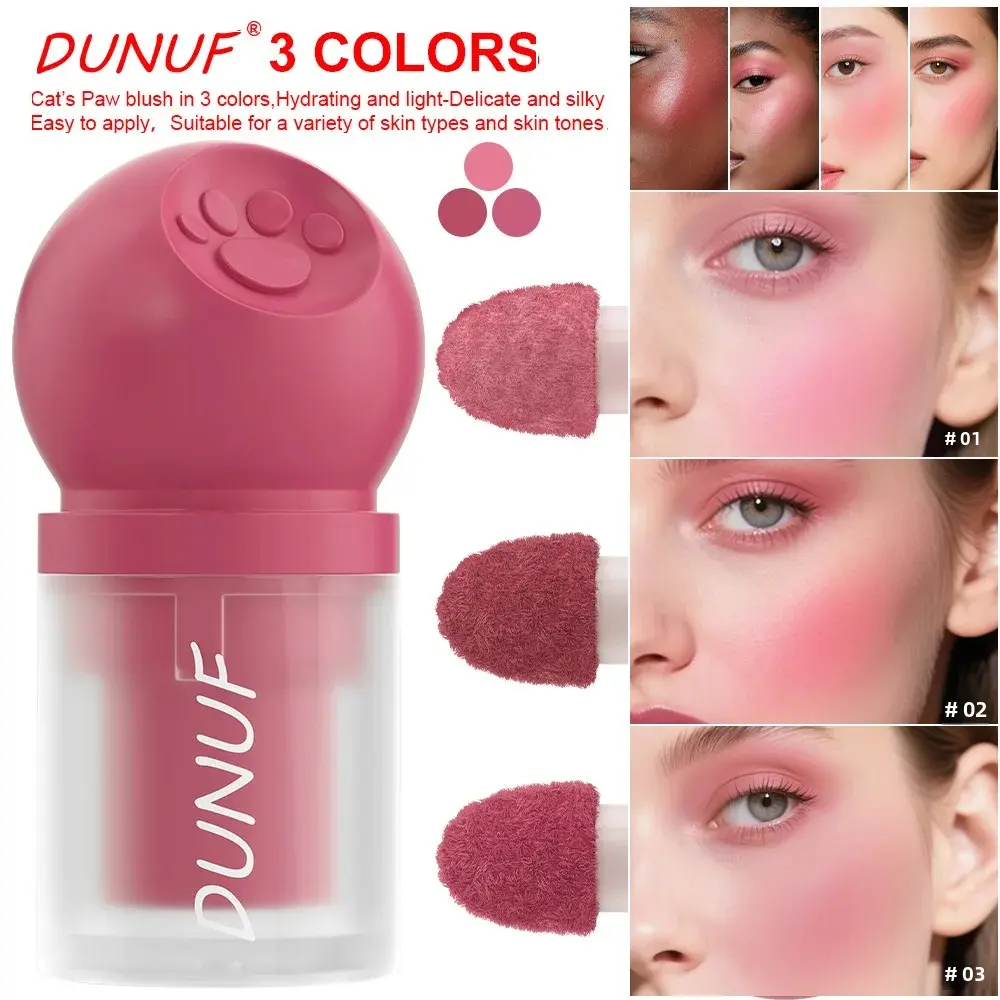 DUNUF Creamy Cat Paw Blush Trio Buildable Pigment Long Lasting Natural Finish Vegan Cruelty Free Makeup Essential