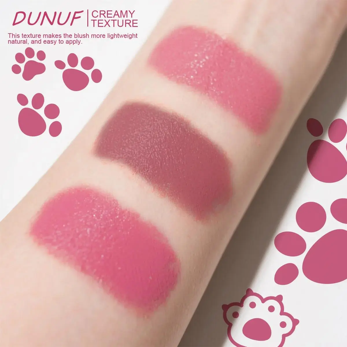DUNUF Creamy Cat Paw Blush Trio Buildable Pigment Long Lasting Natural Finish Vegan Cruelty Free Makeup Essential
