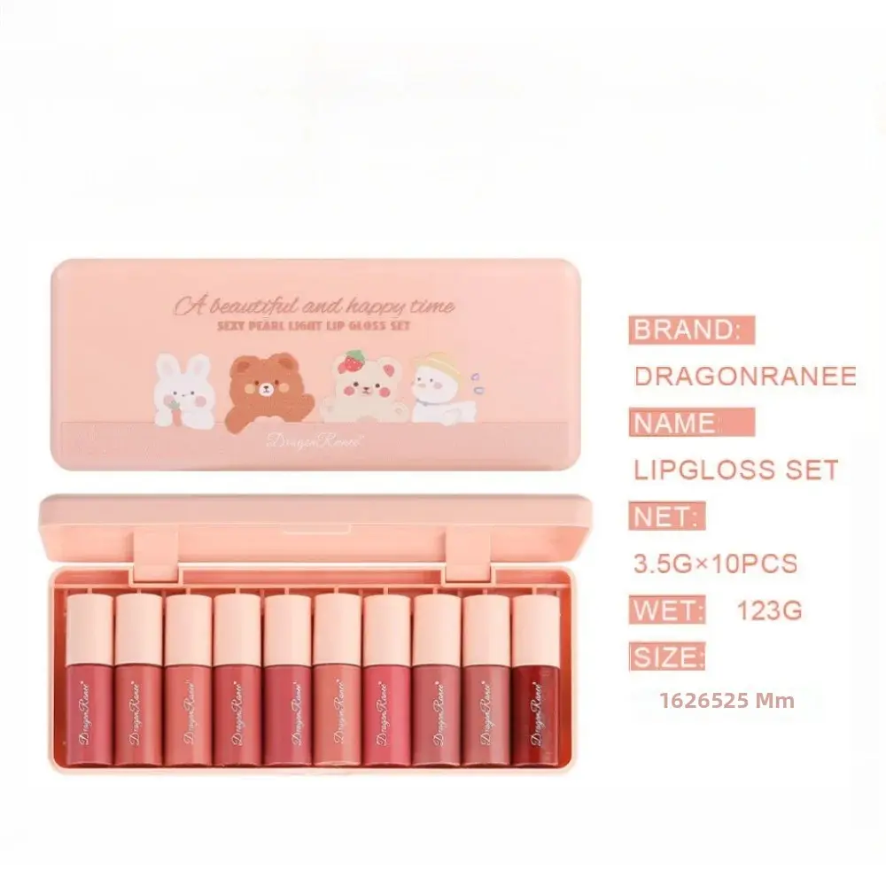 Dragon Ranee 10 Color Lip Gloss Set Waterproof Long Lasting Mirror Finish Lip Glaze Moisturizing Liquid Lipstick Non Sticky