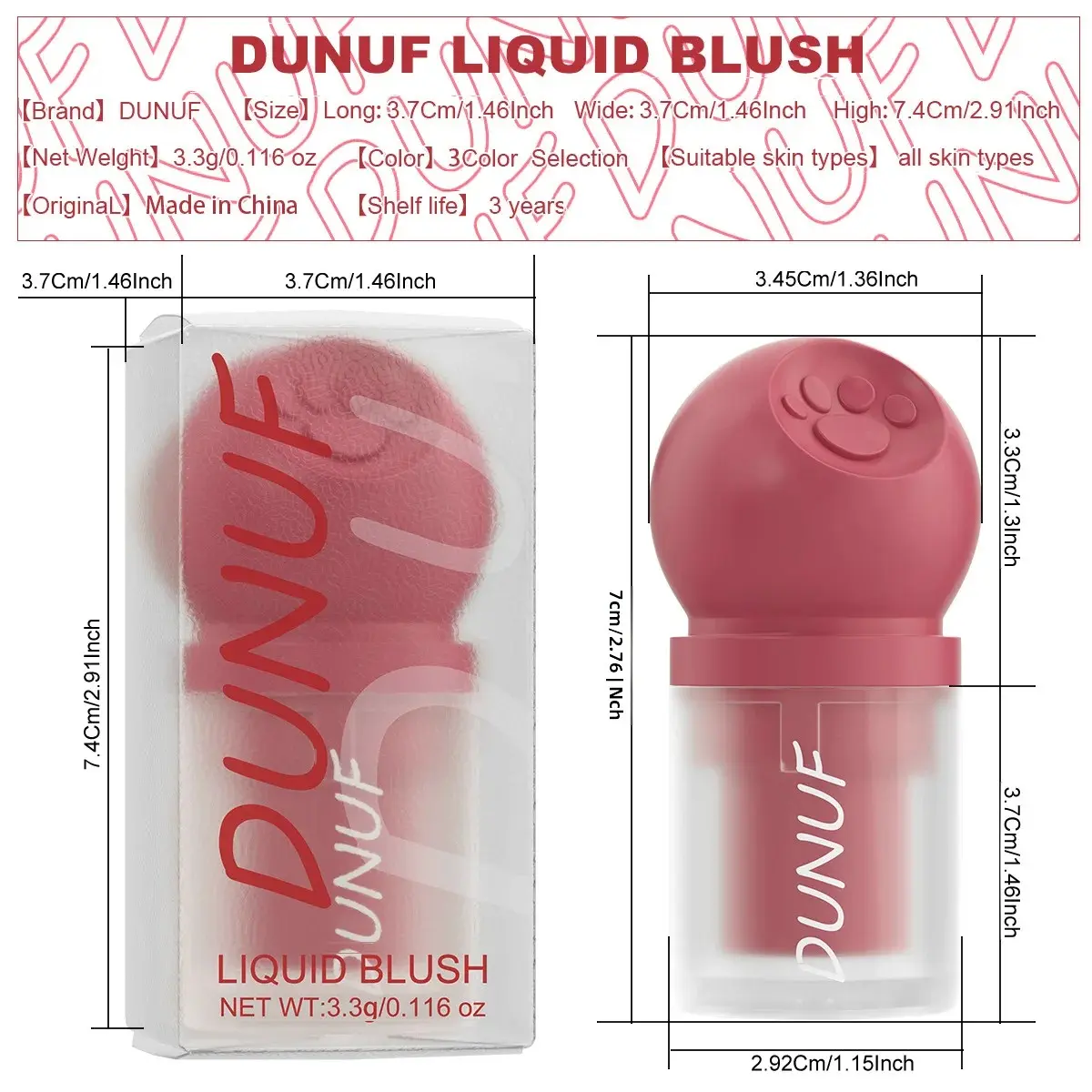 DUNUF Creamy Cat Paw Blush Trio Buildable Pigment Long Lasting Natural Finish Vegan Cruelty Free Makeup Essential