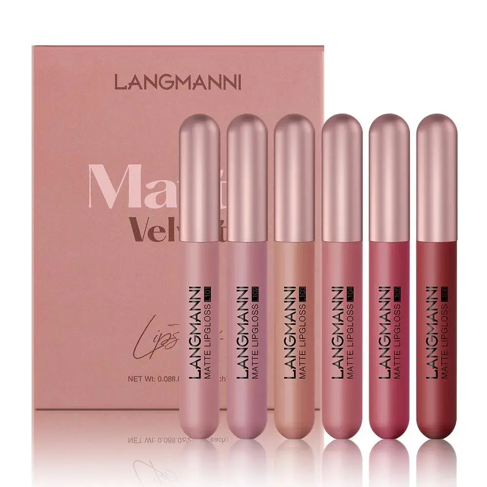 6Pcs Long Lasting Matte Liquid Lipstick Set Velvet Non Stick Cup High Pigment Lip Glaze Waterproof Smudge Proof Lip Tint