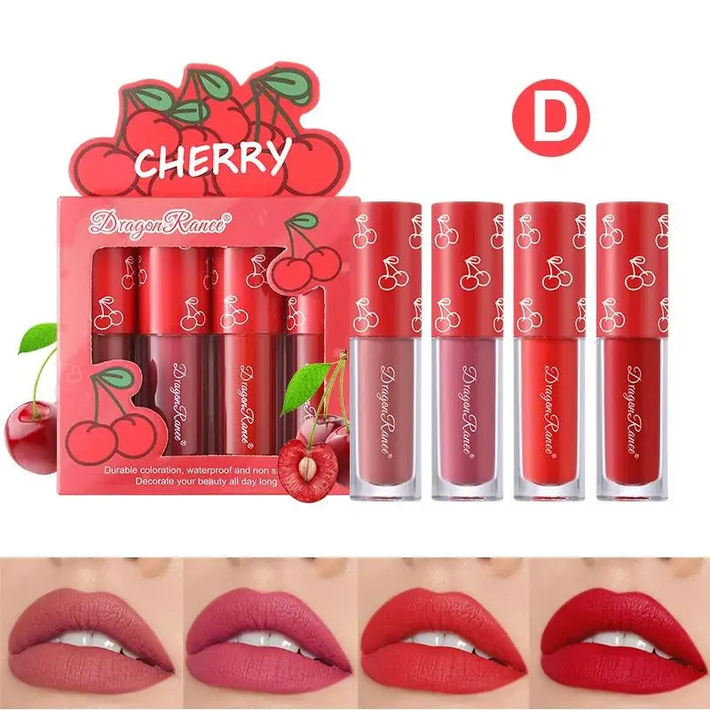 4 Piece Mini Velvet Matte Lip Gloss Set Long Lasting Non Fading Fruit Scented Smooth Lightweight lipstick Lip Tint Not Sticky