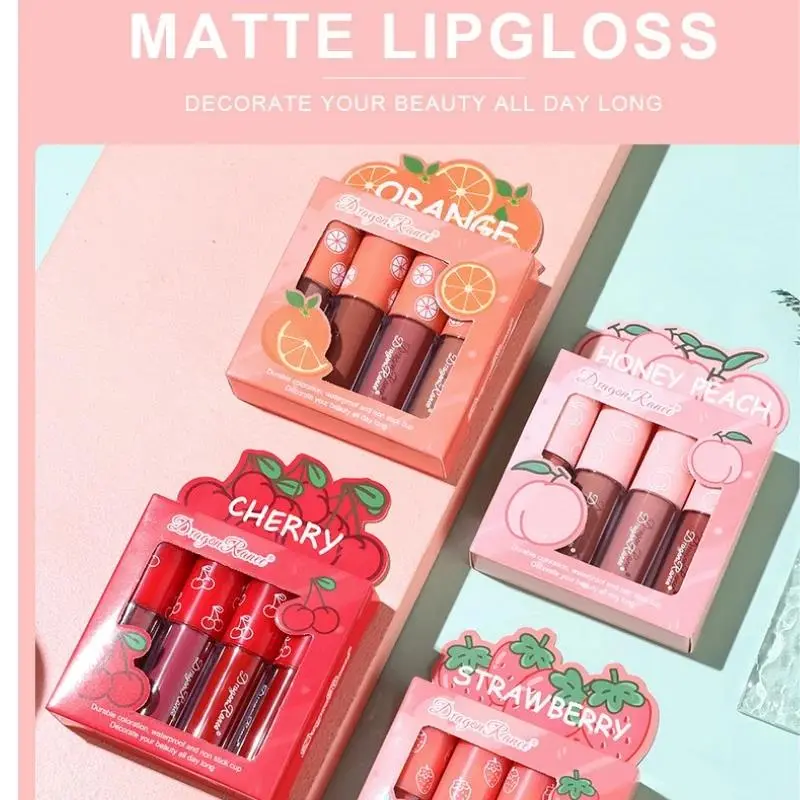 4 Piece Mini Velvet Matte Lip Gloss Set Long Lasting Non Fading Fruit Scented Smooth Lightweight lipstick Lip Tint Not Sticky