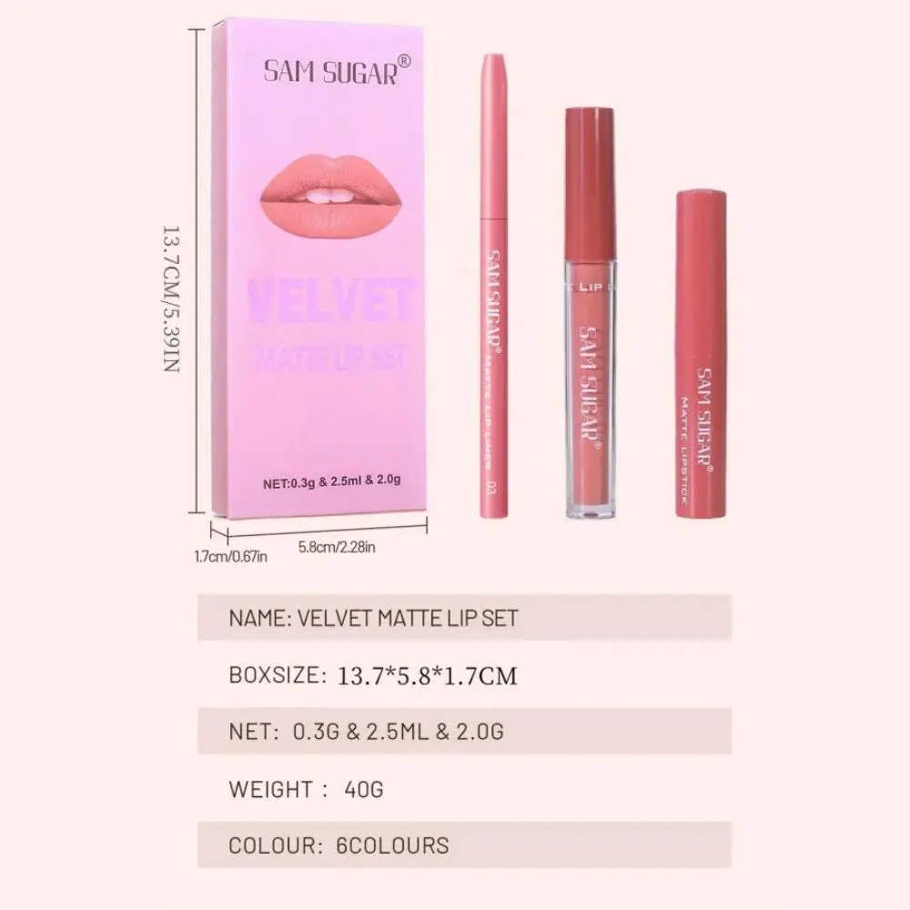 Matte Liquid Lipstick Set 3in1 Long Lasting Waterproof Lip Liner Gloss Kit Nude Pink Brown Cherry Shades