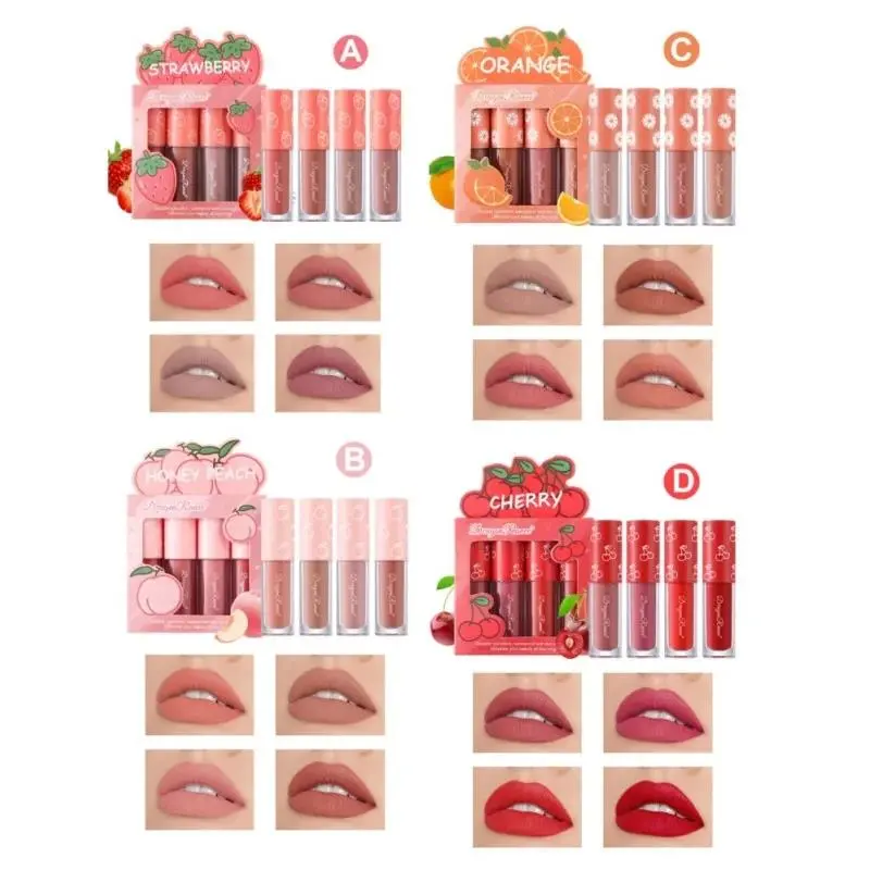 4 Piece Mini Velvet Matte Lip Gloss Set Long Lasting Non Fading Fruit Scented Smooth Lightweight lipstick Lip Tint Not Sticky