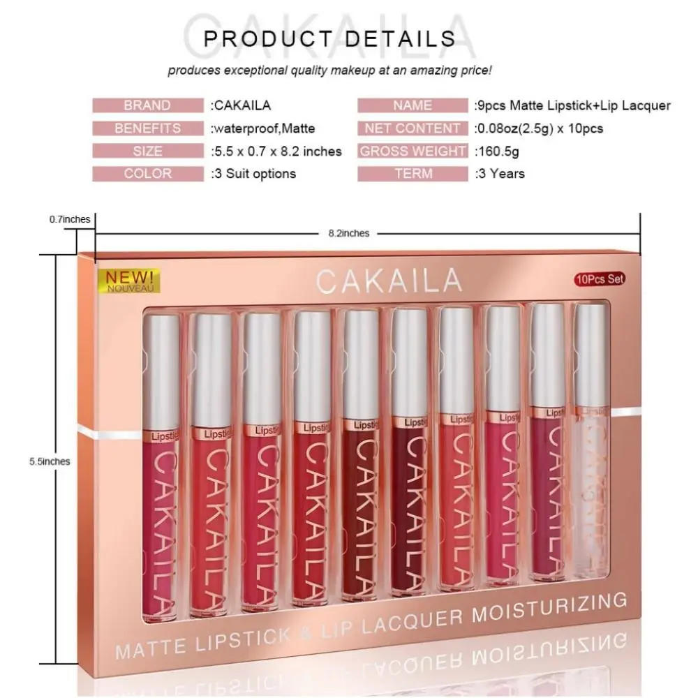 10pcs Matte Velvet Lipstick Set With Nude Lip Gloss Moisturizing Waterproof Liquid Lipstick For Women Long Lasting Lip Tint