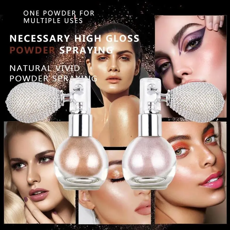 Diamond Highlighter Powder Waterproof Glitter Bronzer Face Contour Illuminator Makeup Long Lasting Shimmer Spray