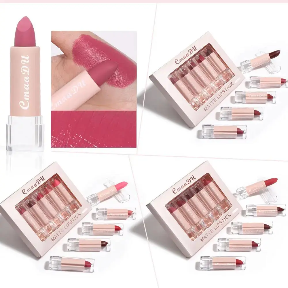 Velvet Matte Lipstick Set 5pcs Long Lasting Waterproof Red Nude Lipsticks Non Stick Cup Makeup Cosmetics Collection