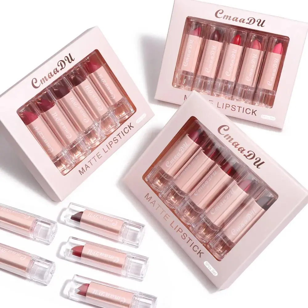 Velvet Matte Lipstick Set 5pcs Long Lasting Waterproof Red Nude Lipsticks Non Stick Cup Makeup Cosmetics Collection