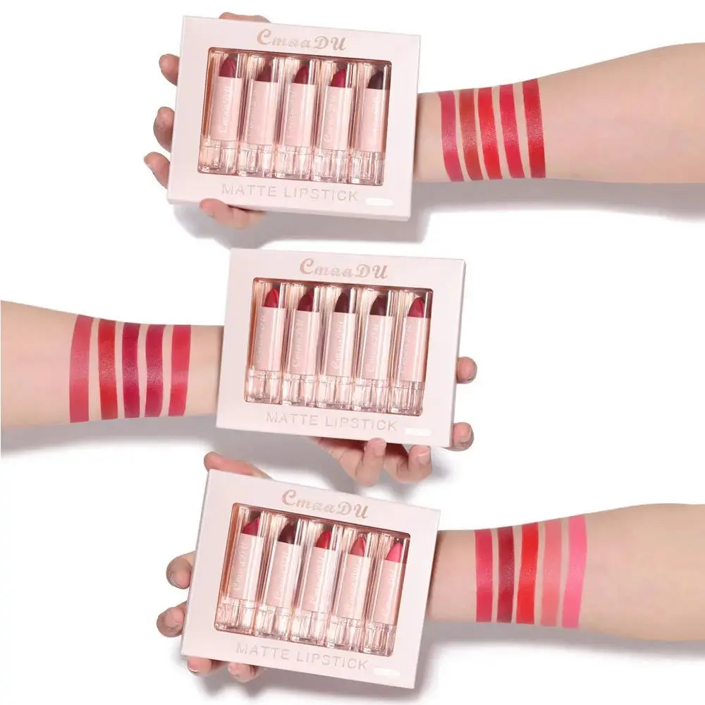 Velvet Matte Lipstick Set 5pcs Long Lasting Waterproof Red Nude Lipsticks Non Stick Cup Makeup Cosmetics Collection