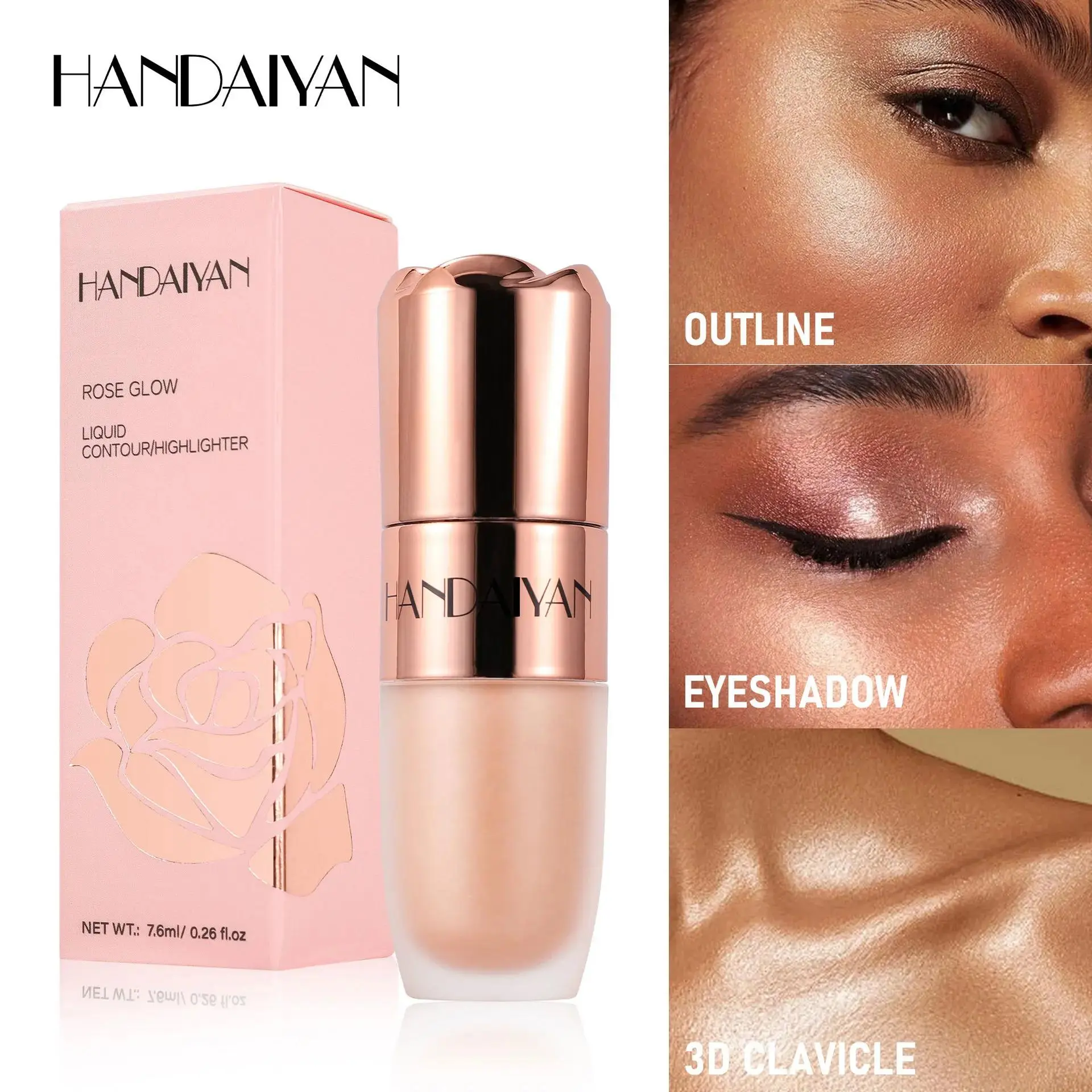 Liquid Highlighter Stick Rose Glow 3D Contour Effect Long Lasting Face Body Makeup Soft Sponge Tip Easy Apply