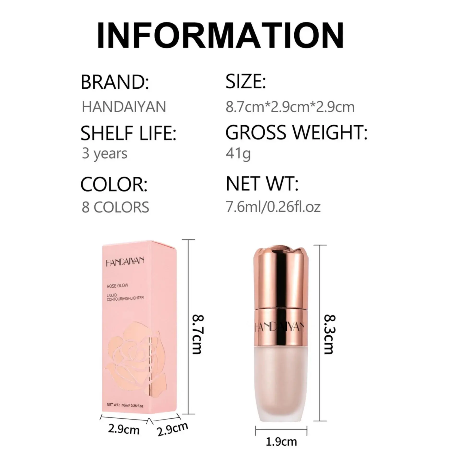 Liquid Highlighter Stick Rose Glow 3D Contour Effect Long Lasting Face Body Makeup Soft Sponge Tip Easy Apply