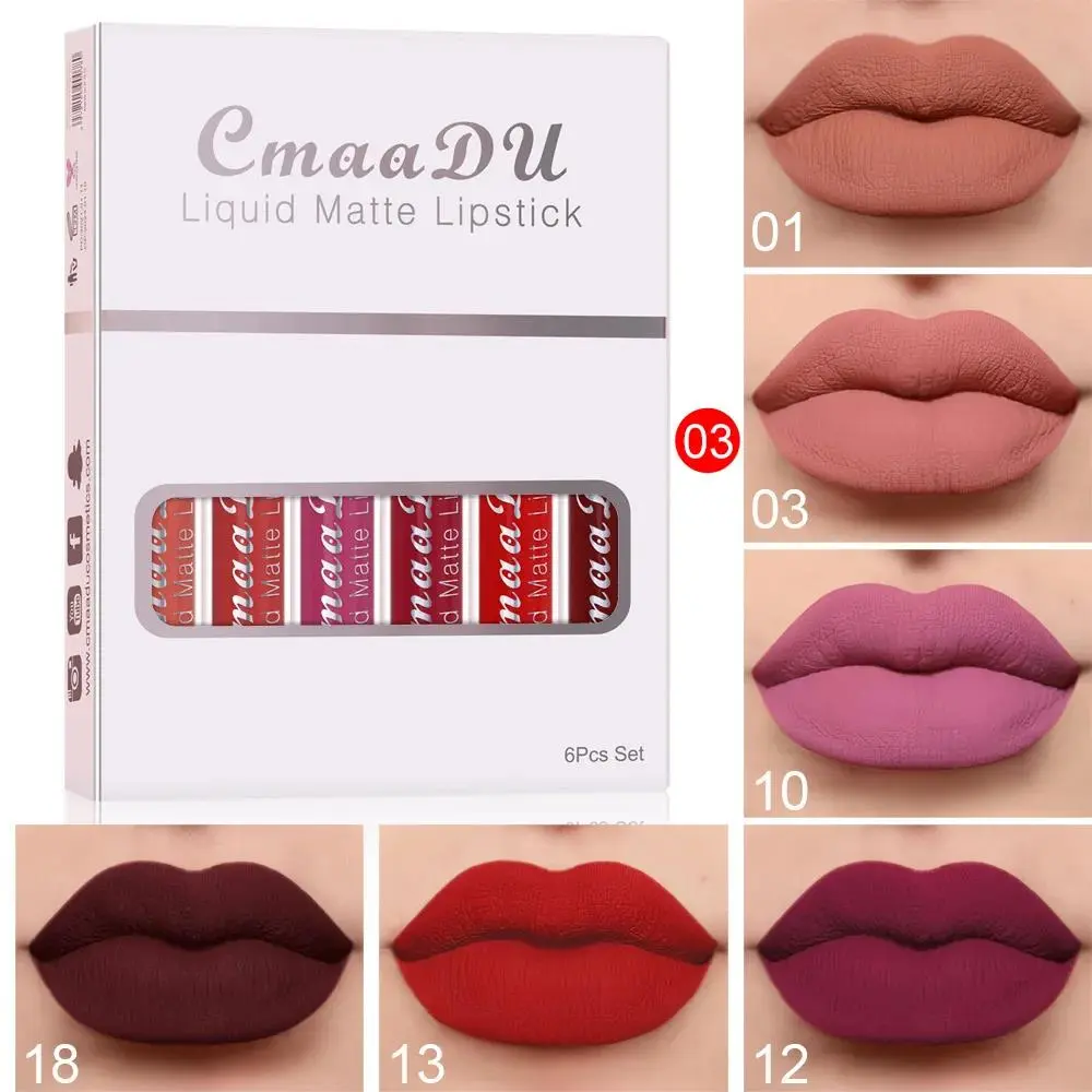 Matte Lipstick Set 6pcs Lip Gloss Waterproof Long Lasting Non Stick Cup Stain Makeup Cosmetics Beauty For Women