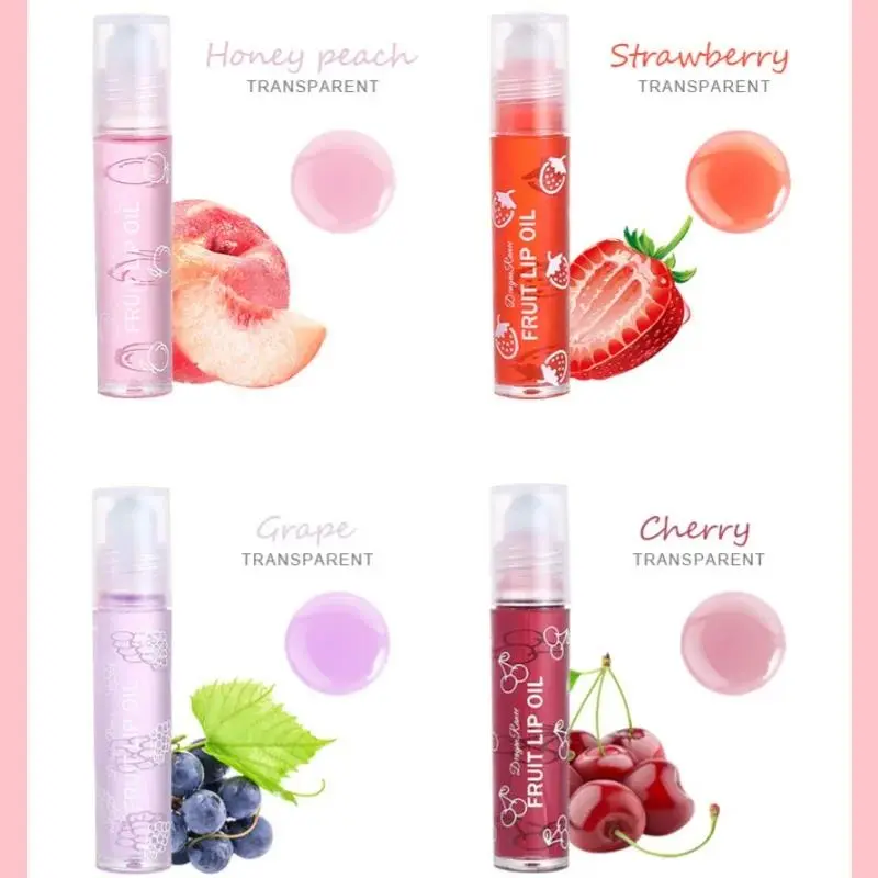 4 Pack Roller Ball Lip Oils Moisturizing Hydration Transparent Balm Nourishing Care Prevent Dry Lips Health