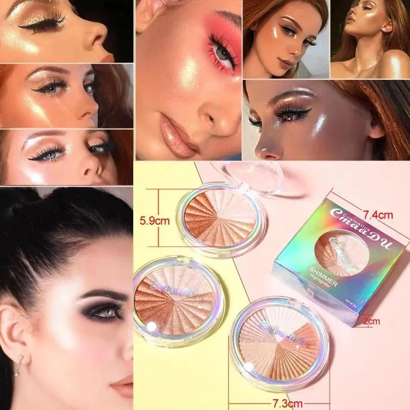 Shimmery Diamond Highlighter Powder Palette 5 Colors Long Lasting Contouring Brightening Easy Apply Makeup