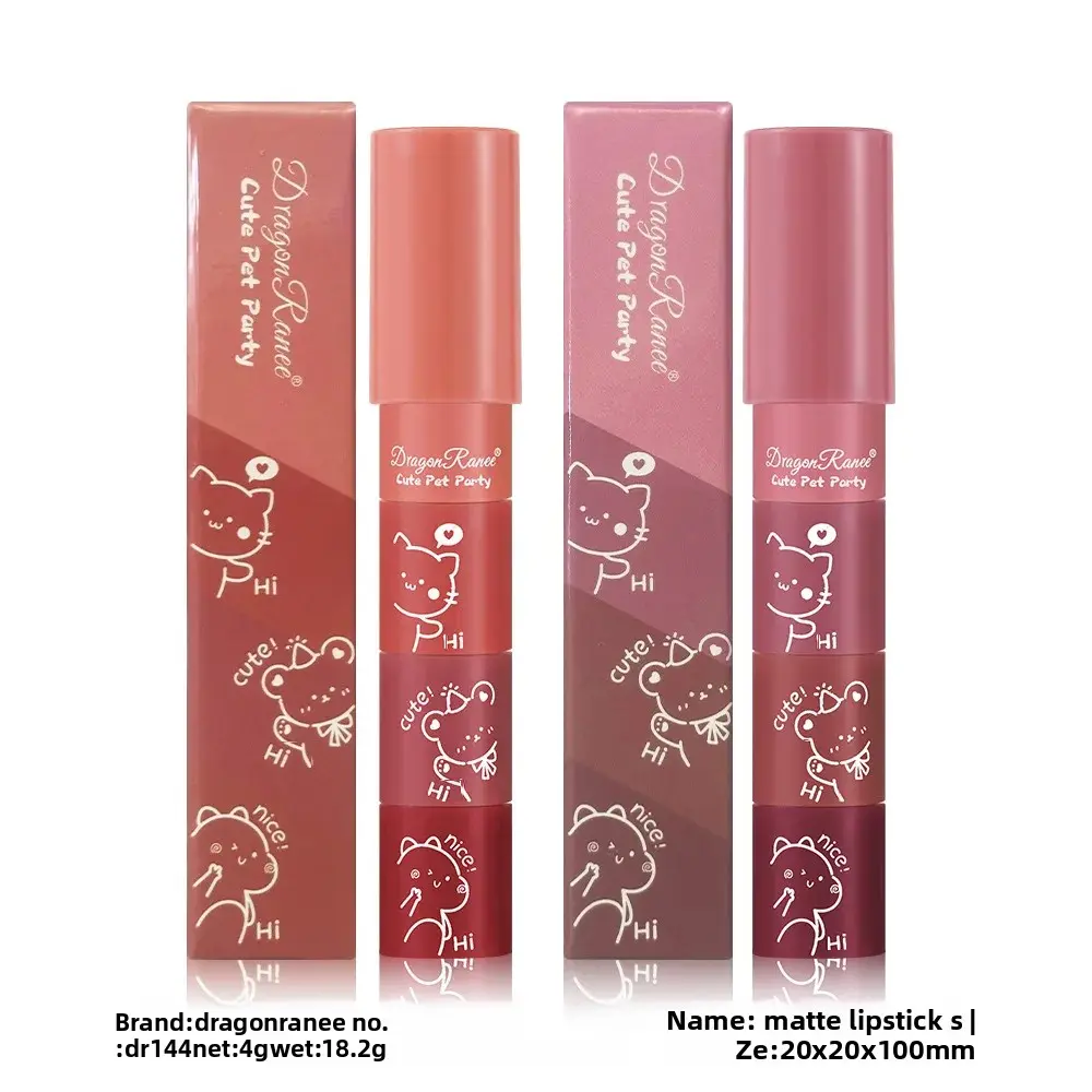 4 In 1 Matte Lipstick Set Velvet Moisturizing Purple Lip Tint Waterproof Long Lasting Lip Makeup Pen Sexy Crayon Combo