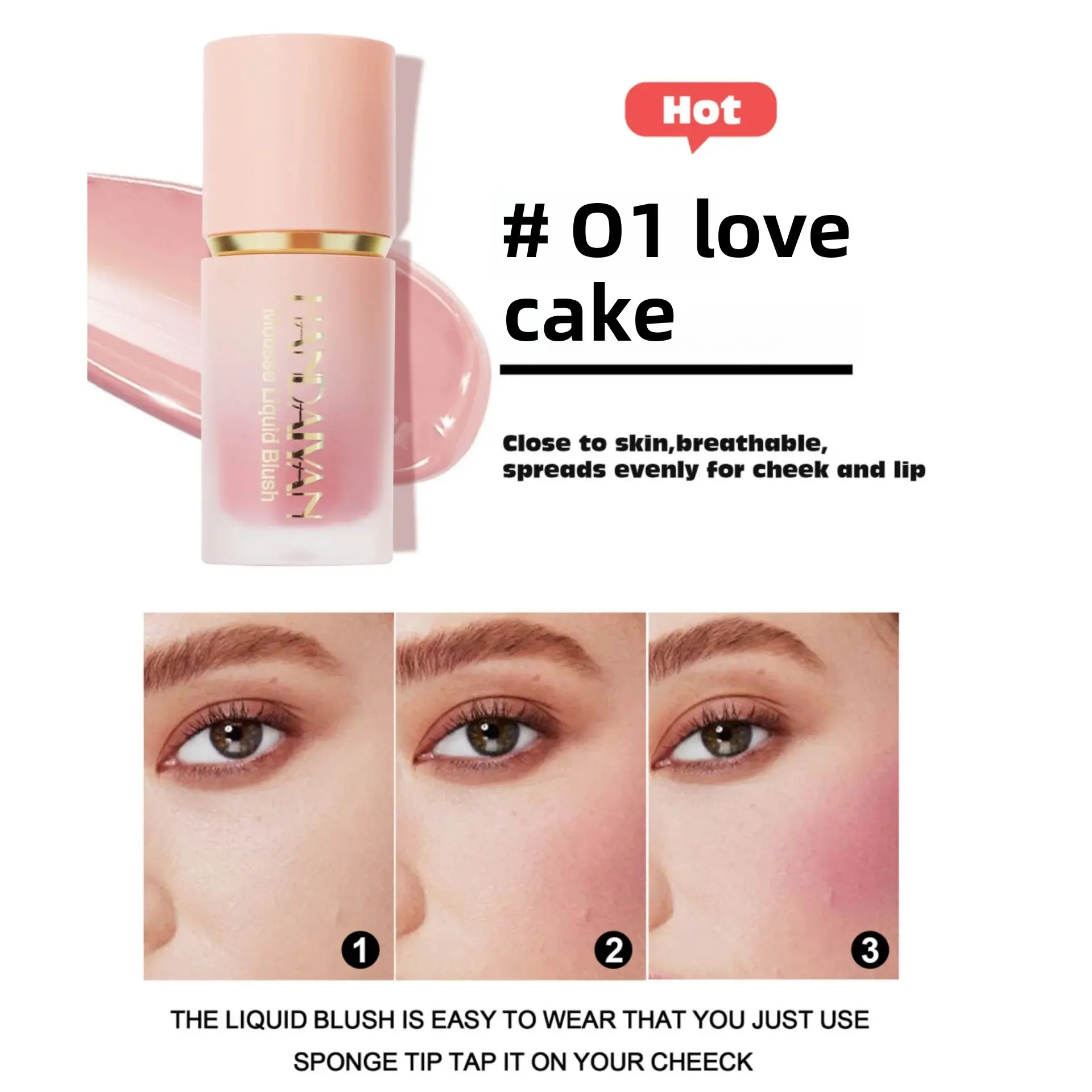 HANDAIYAN Velvet Liquid Blush Long Lasting Matte Makeup With Sponge Brush Tip Easy To Blend Natural Rouge For Cheeks