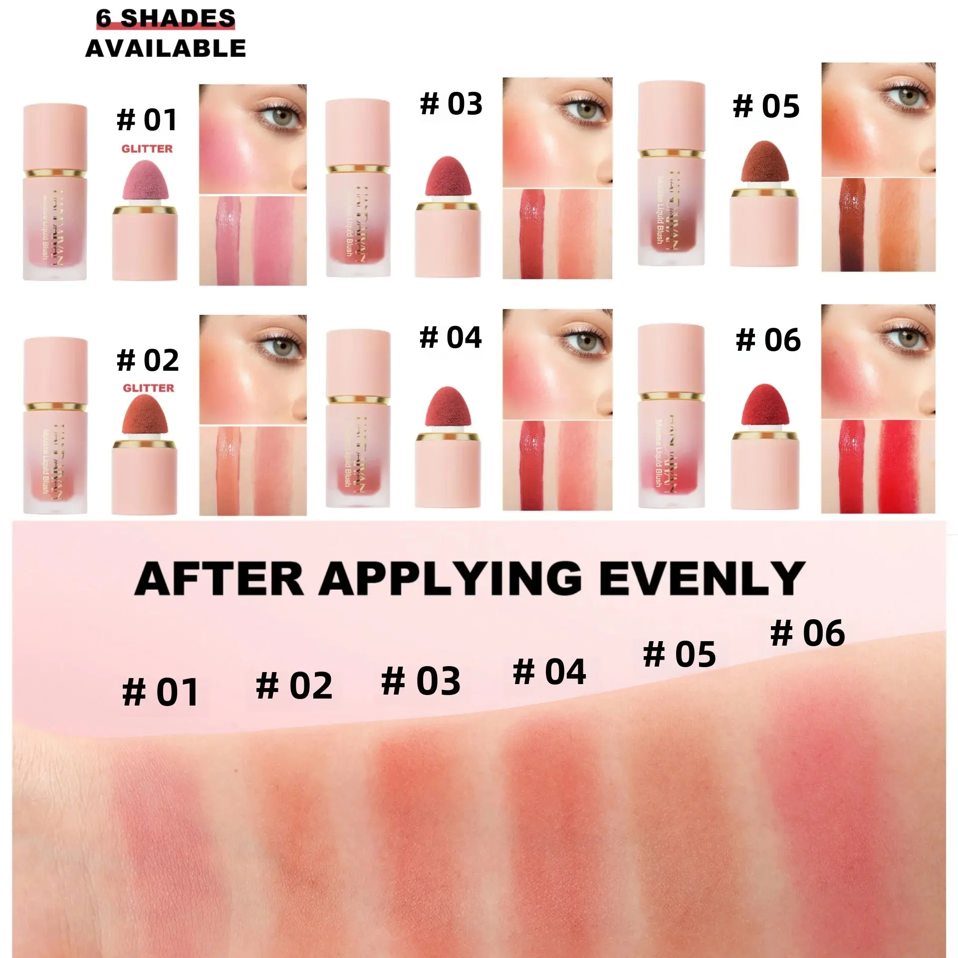 HANDAIYAN Velvet Liquid Blush Long Lasting Matte Makeup With Sponge Brush Tip Easy To Blend Natural Rouge For Cheeks