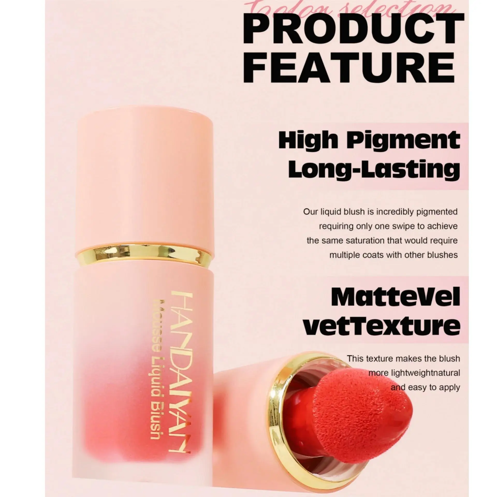 HANDAIYAN Velvet Liquid Blush Long Lasting Matte Makeup With Sponge Brush Tip Easy To Blend Natural Rouge For Cheeks