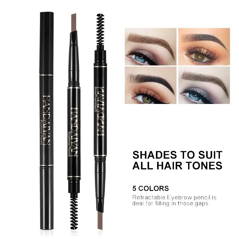 Natural Eyebrow Pencil 5 Colors Waterproof Long Lasting Makeup Automatic Rotating Double Head With Brow Brush