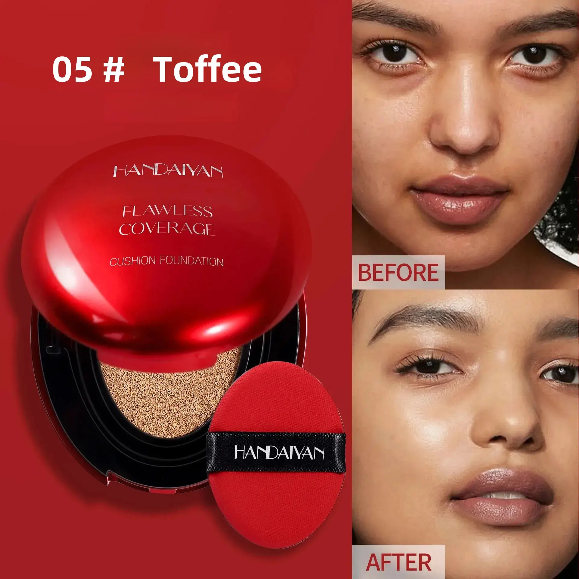 Long Wear Air Cushion Foundation Natural Finish Whitening Concealer Oil Free Makeup Base for Women Lightweight Cover