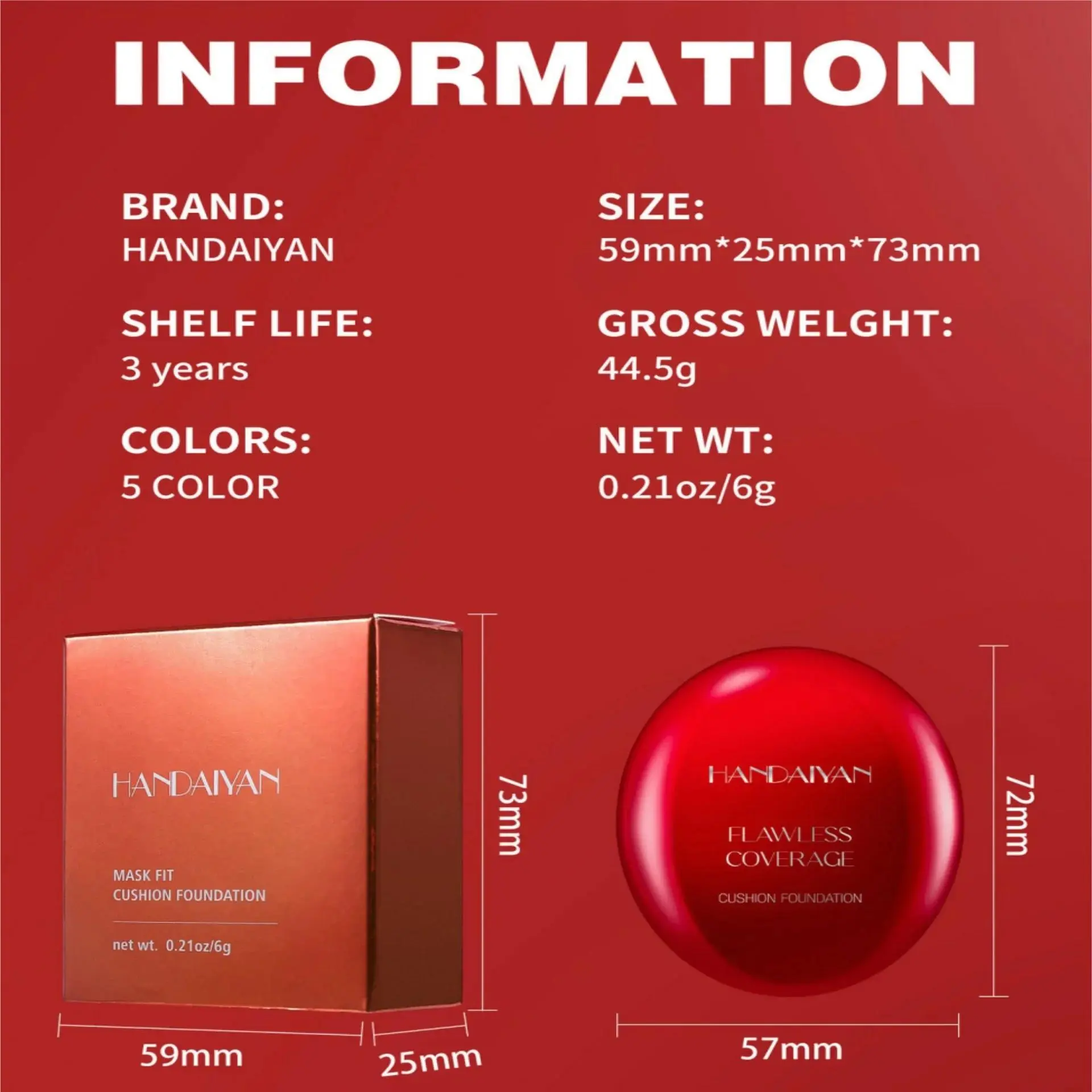 Long Wear Air Cushion Foundation Natural Finish Whitening Concealer Oil Free Makeup Base for Women Lightweight Cover