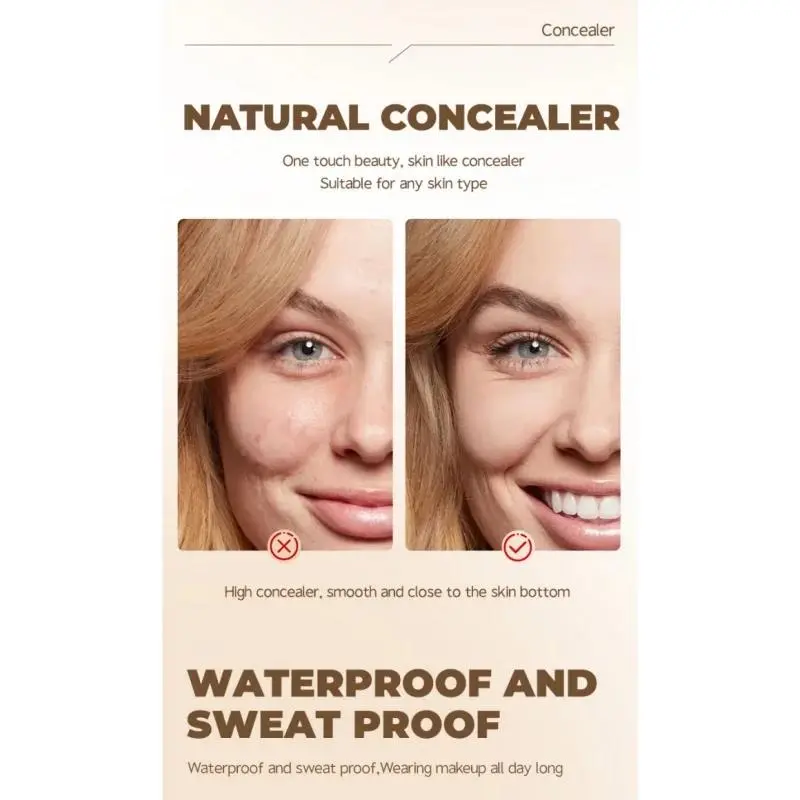 Full Coverage Liquid Concealer Waterproof Foundation Makeup Base Long Lasting Cream for Dark Circles Acne Natural Matte