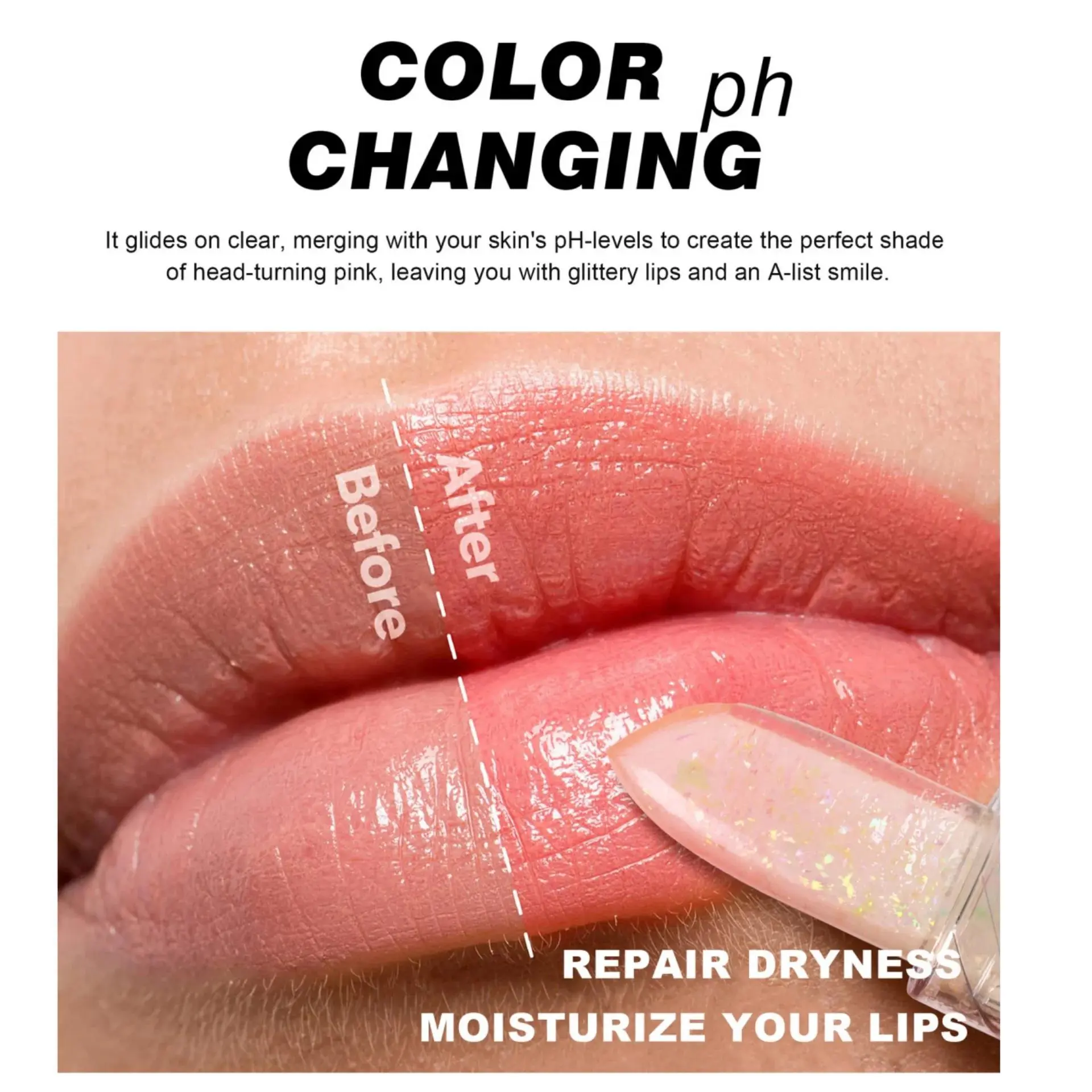 Color Changing Lipstick Jelly Gloss Moisturizing Waterproof Crystal Balm Pink Glitter PH Reactive Lip Makeup Long Lasting