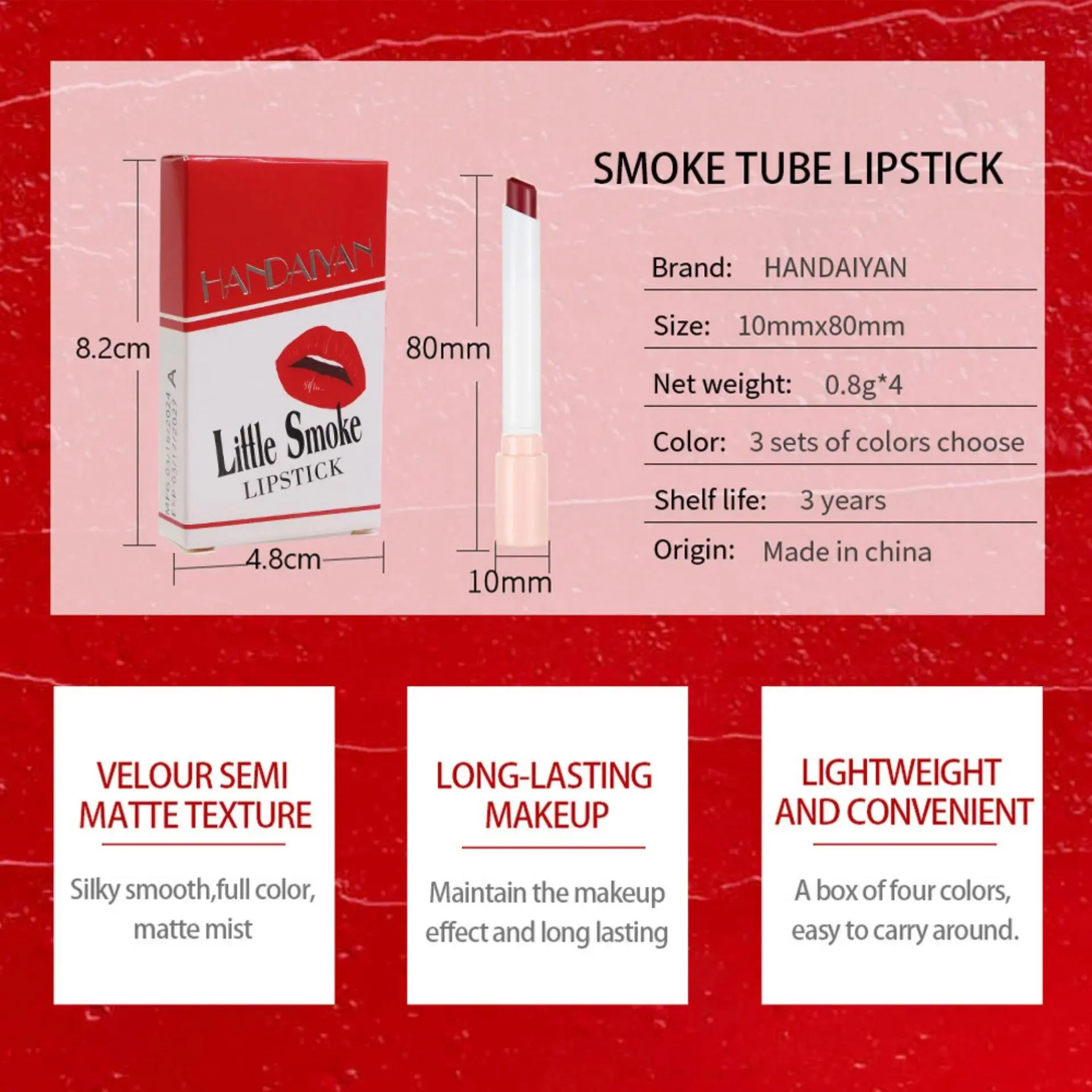 4PCS Matte Lipstick Set Long Lasting Velvet Lip Glaze Nude Lip Tint Makeup Cosmetic Cigarette Lip Stick Waterproof Non Transfer