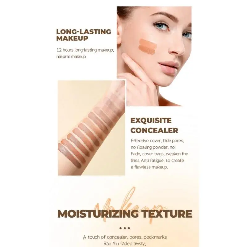 Full Coverage Liquid Concealer Waterproof Foundation Makeup Base Long Lasting Cream for Dark Circles Acne Natural Matte