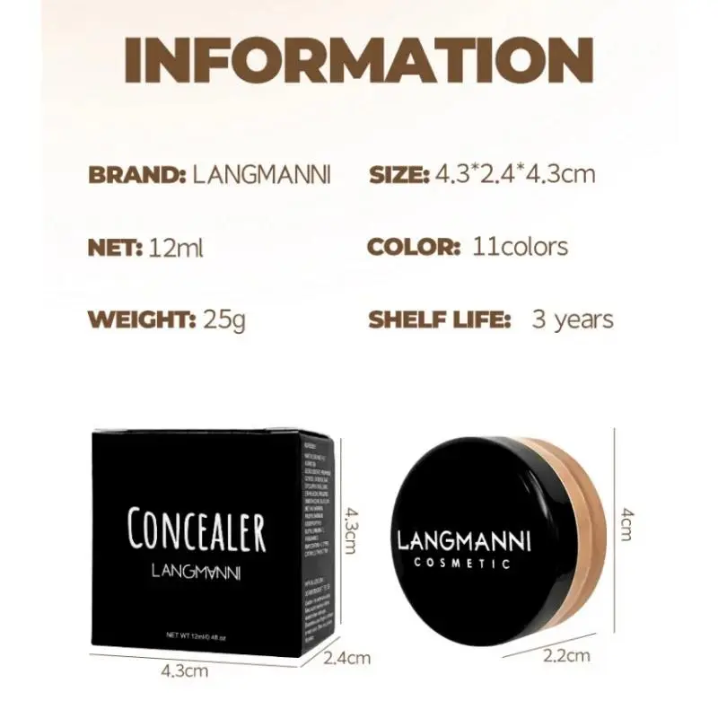 Full Coverage Liquid Concealer Waterproof Foundation Makeup Base Long Lasting Cream for Dark Circles Acne Natural Matte