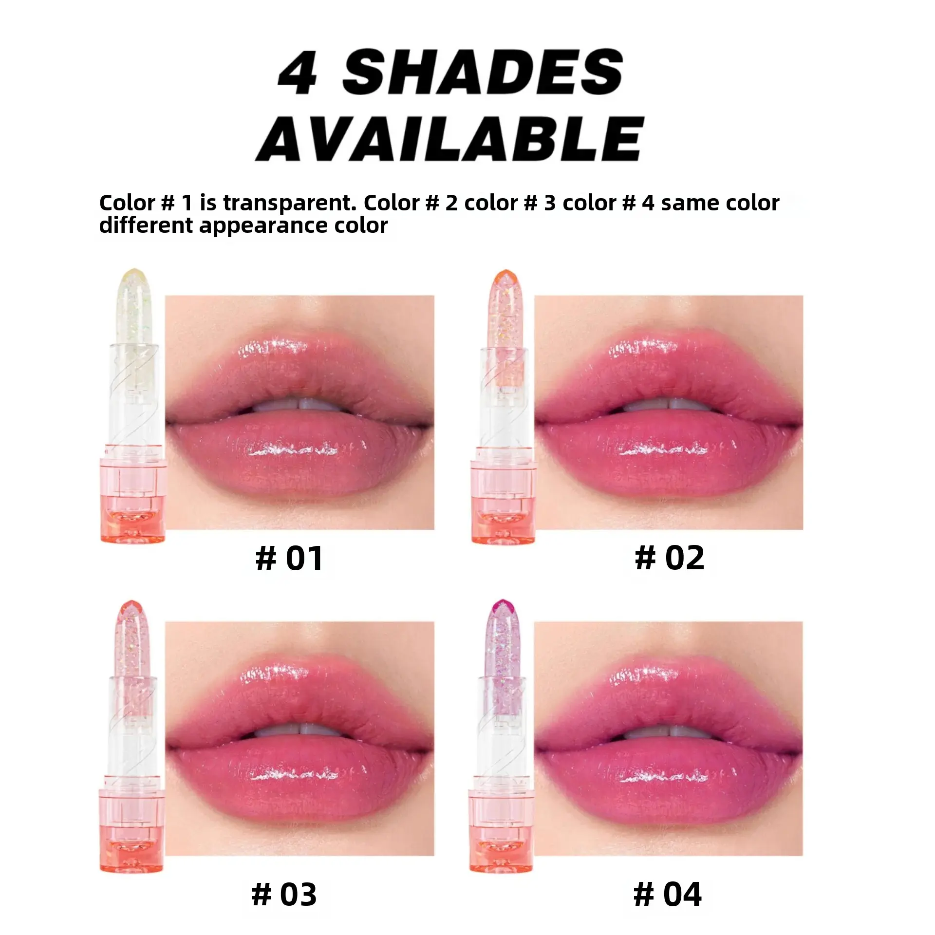 Color Changing Lipstick Jelly Gloss Moisturizing Waterproof Crystal Balm Pink Glitter PH Reactive Lip Makeup Long Lasting